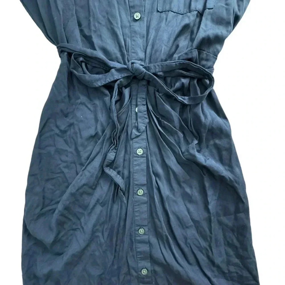 Gap Navy Blue Button Down Dress with Tie Waist Long Sleeve Small Knee Length - Picture 7 of 13